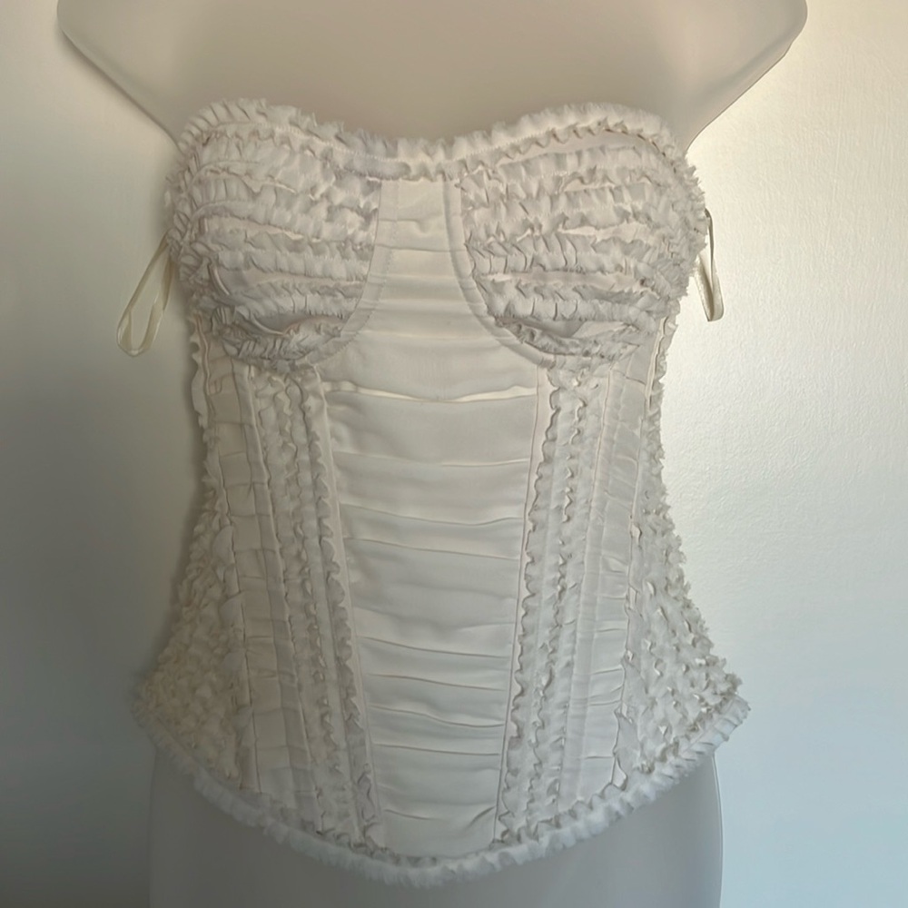 Charlotte Russe cream ruffle corset top with side zip